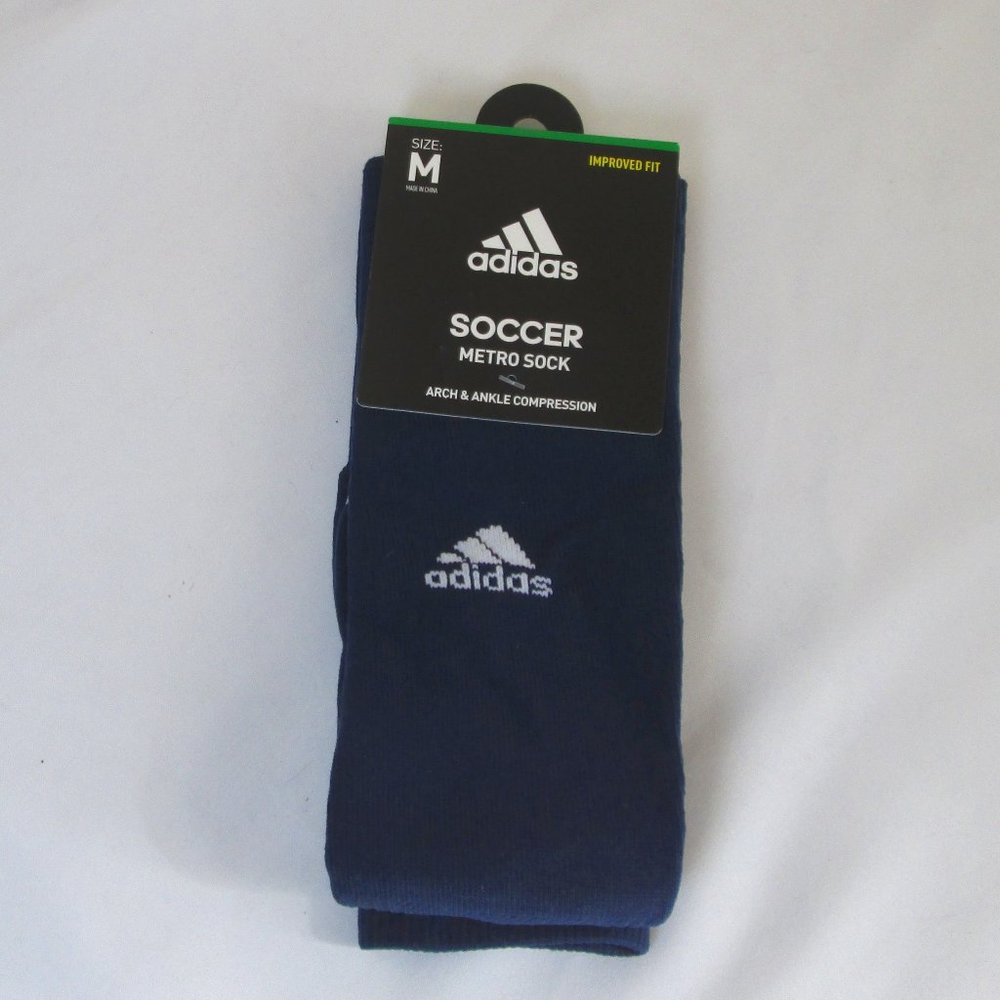 adidas Navy Blue w\ White Logo Unisex Soccer Metro Socks Size Medium NWT